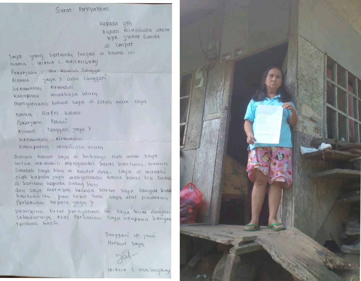 Masyarakat desa Tanggari Penerima bantuan beras yang diganti dengan keluarga oknum Pala.