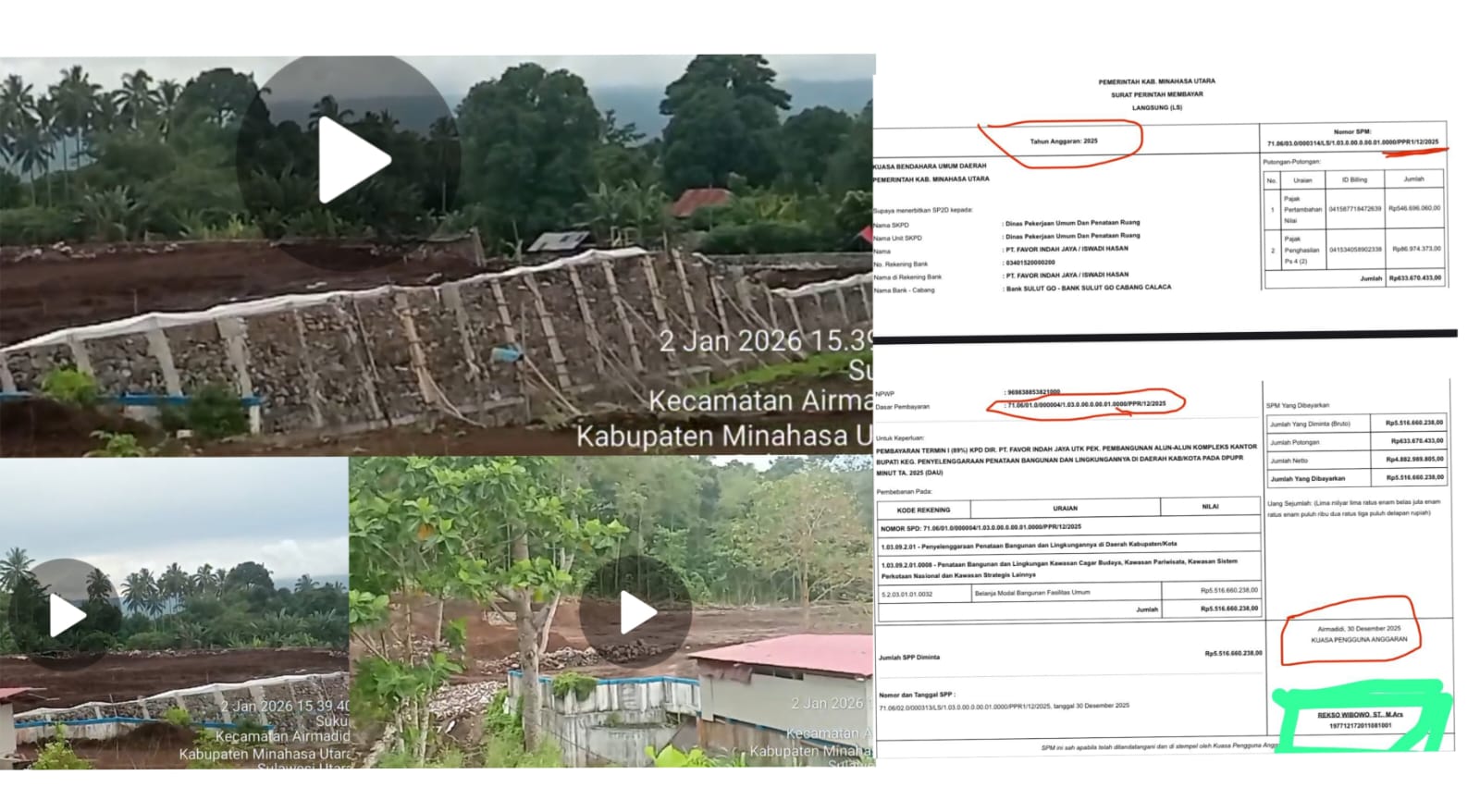 Bukti Video beredar 2 Januari 2026 progress Alun-alun dan Bukti Pencairan 30 Desember 2025.